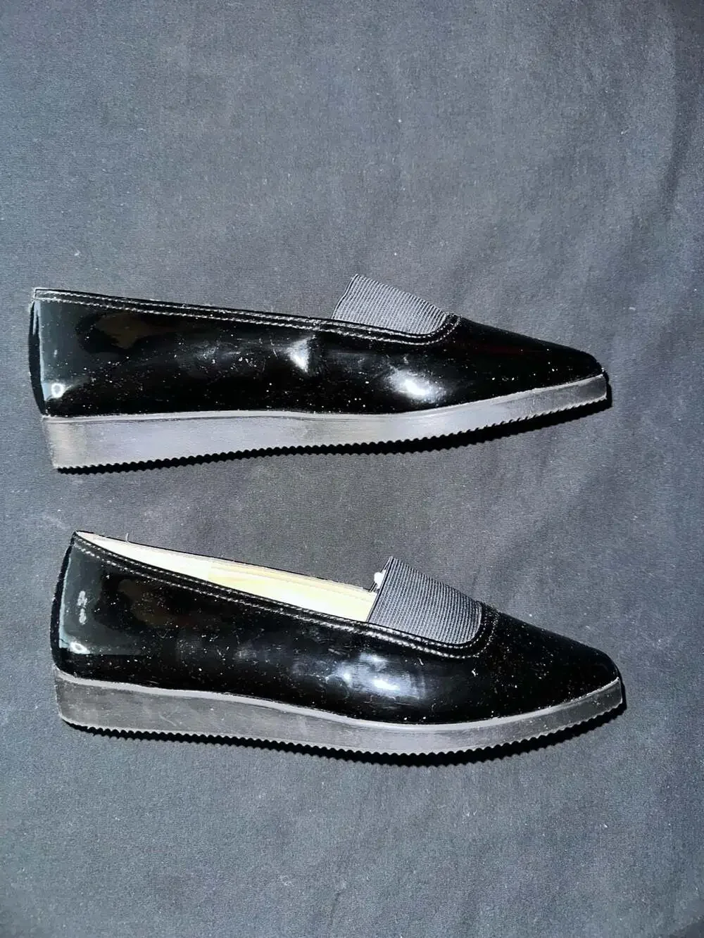No.49 Jazz Made in Spain Black Patent Leather Slip On Loafers Flats